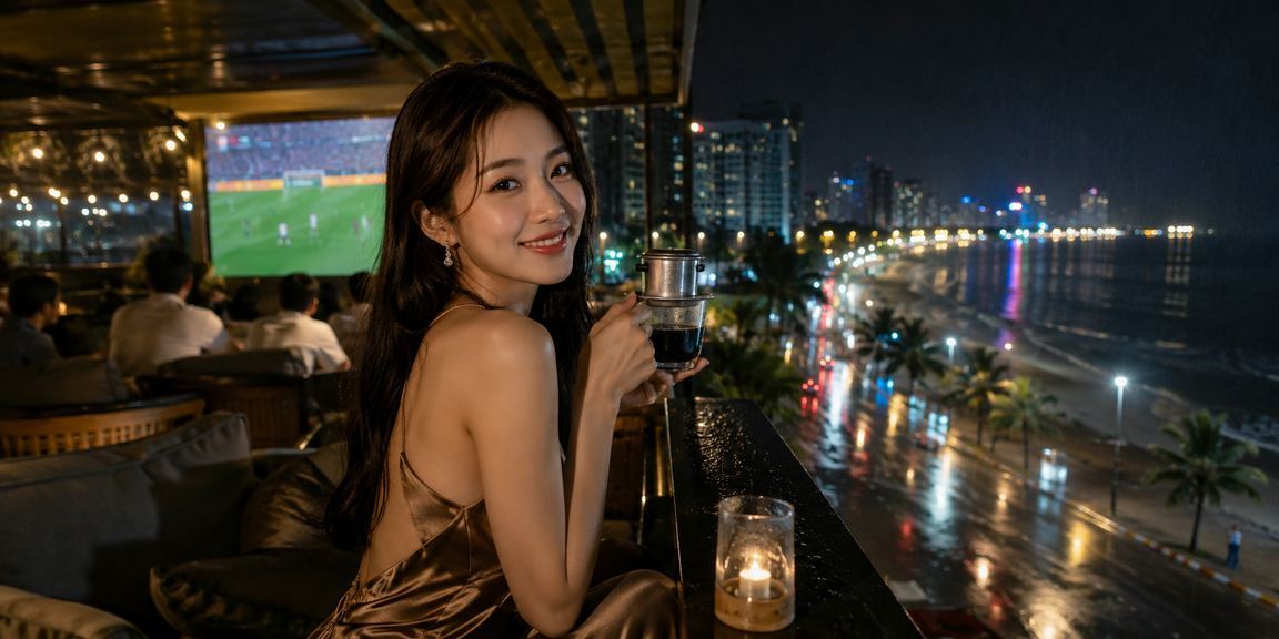 Người dùng Nha Trang thưởng thức cà phê và theo dõi kèo bóng đá với tài khoản VIP net4